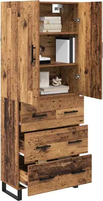 Obrázok produktu pre vidaXL Vysoká skriňa so zásuvkami, 2 ks, staré drevo, 69,5 x 34 x 180 cm