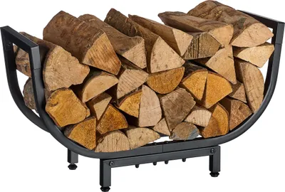 Image de Étagère à bois Relaxdays, métal, H x l x P : 35 x 65 x 21 cm, support intérieur pour bûches, panier à bois incurvé, noir