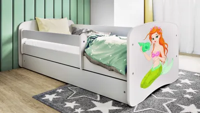 Produktbild von Kinderbett Jugendbett Meerjungfrau 70x140, 80x160, 80x180 cm - Komplettset mit Matratze, Schublade & Rausfallschutz