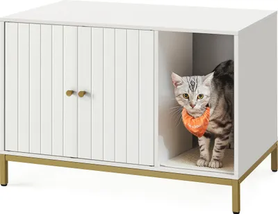 Produktbild von Feandrea Katzenklo-Schrank, Katzentoilette, mit Kratzmatte, Beistelltisch Weiß