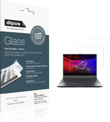 Produktbild von 2x Schutzfolie für Asus Rog Strix G18 2025 - Anti-Shock 9H Folie dipos Glass Kunststoffglas