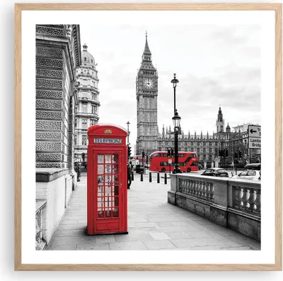 Produktbild von Gerahmtes Poster - Rahmen in heller Eiche - Schuppen Telefon London - 60x60 cm - Wand Bild - Wanddeko - Wandbilder - Wandposter - Bilderrahmen - Bilder - Kunstdruck - Wandbild - P2NAC60x60-4326