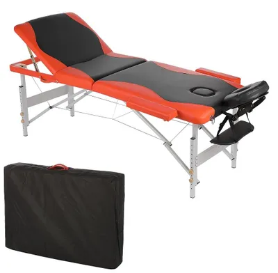 Zdjęcie produktu dla Stół do masażu 3 strefy aluminium czarny/pomarańczowy Ławka terapeutyczna Stół kosmetyczny Mobilny