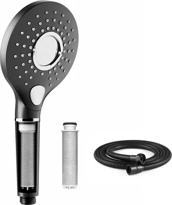 Produktbild von Rainsworth Duschkopf mit Filter Wassersparend Druckerhöhend H36807-3 Strahlarten Handbrause mit Schlauch 150cm, Duschbrause Kalkfilter, Schwarz