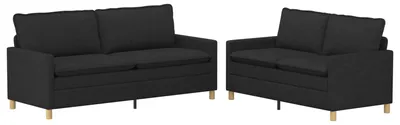Image de Ensemble de canapés vidaXL, 2 pièces, couleur noire, revêtement en tissu