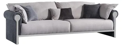 Image de Canapé 4 places en bois et tissu gris, design moderne