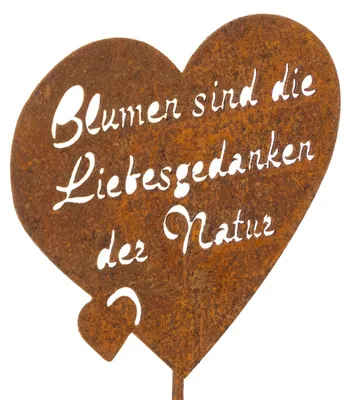 Produktbild von Herzförmiger Gartenstecker mit Edelrost und ausgestanztem Spruch, 6 Stück