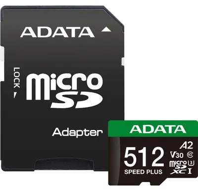Produktbild von ADATA Speed Plus, 512 GB, MicroSDXC, Klasse 10, 180 MB/s, 160 MB/s, Class 3 (U3)