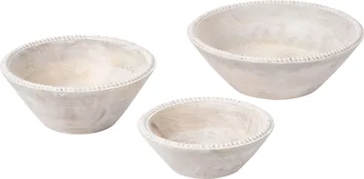 Produktbild von BELIANI Obstschale Hellbraun Mangoholz 3-teiliges Set Handgefertigt und Bemalt für Küche und Esszimmer