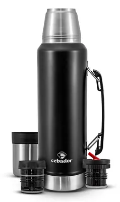 Produktbild von Cebador - Largoinox Thermoskanne 1,2L - Doppelwandiger Edelstahl Isolierkanne mit Klappgriff & 2 Verschlüssen - Yerba Mate