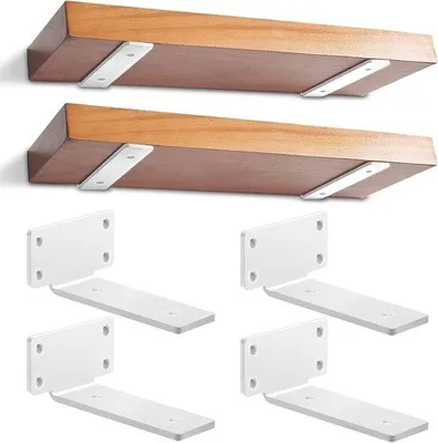 Produktbild von Famanu Wandhalterungen 4 Stück - L-förmige Metallregalträger, weiß, 15 cm