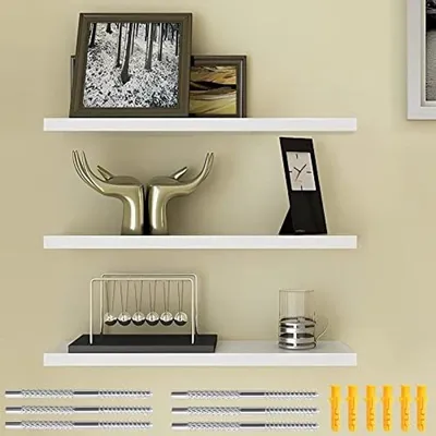 Produktbild von PromoHome® Schwebende Wandregal-Set – 3 weiße Regale mit hoher Tragkraft, 40 x 15 x 1 cm, MDF