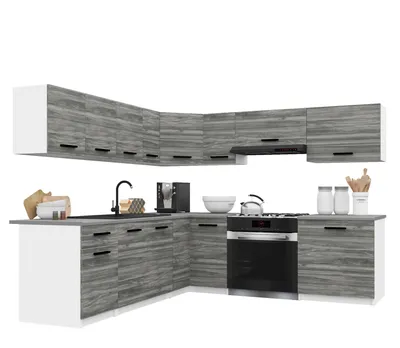 Immagine prodotto di Belini - Angolo cottura moderno ITALIA 7 - Mobili da cucina 420 cm Grigio Glamour - Cucina componibile con pensili, mobili base e piani di lavoro