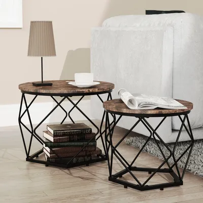Produktbild von VCM 2er Set Holz Metall Beistelltisch Couchtisch Sofatisch Nachttisch Helaro M