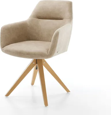 Produktbild von DELIFE Esszimmerstuhl Pejo-Flex Mikrofaser Beige Vintage Holzgestell kantig Natur Taschenfederkern
