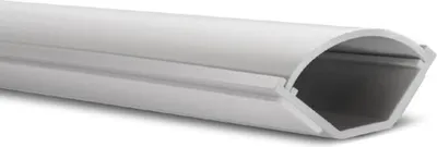 A close-up, angled view of a white cable conduit.