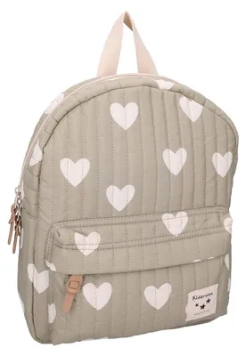 Imagen del producto de Mochila infantil Kidzroom, modelo "Wonderful Worlds", color verde, con estampado de corazones, ideal para la escuela