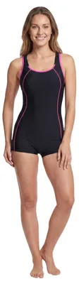 Produktbild von Aquarti Damen Badeanzug mit Bein Schwimmanzug, Farbe: Schwarz & Pink, Größe: 38