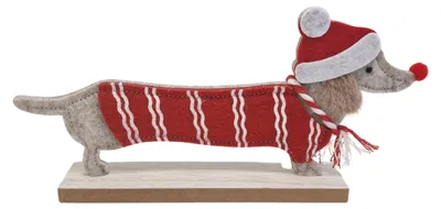 Holz-Dackel Weihnachtsfigur mit Mütze, 22,5 cm