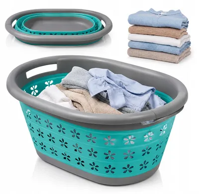 Produktbild von Wäschekorb - Faltbarer Wäschebox - Blau - 25 L - Silikon - Reise Wäschekorb - Wäschebehälter