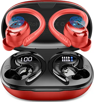 Produktbild von In Ear Kopfhörer Kabellos Bluetooth mit 4 ENC Mic/50H Noise Cancelling Ear buds, Over-Ear Sportkopfhörer mit Ohrhaken, IP7 Wasserdicht Ohrhörer