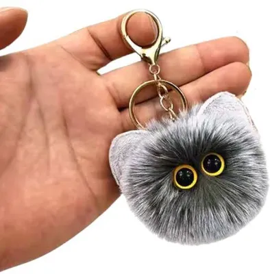 Obrázek produktu pro Šedý plyšový přívěsek na klíče ve tvaru kočky, 8 cm
