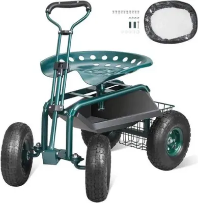 Image de Skelter - Tabouret de jardin mobile sur roulettes - Siège pivotant à 360 degrés