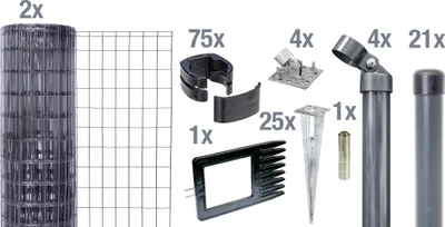 Produktbild von Ogrodzenie ogrodowe Alberts Fix-Clip Pro, wysokość 122 cm, długość 50 m, kompletny zestaw ogrodzeniowy z gniazdami gruntowymi, antracyt-metalik