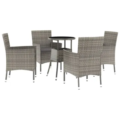 Produktbild von 5-tlg. Garten-Bistro-Set mit Kissen Grau Poly Rattan