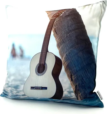 Produktbild von heimtexland ® Outdoorkissen Lotus Effekt 45x45 Garten Dekokissen Wasserabweisend Outdoor Lounge Deko Kissen Typ742 Beach Gitarre