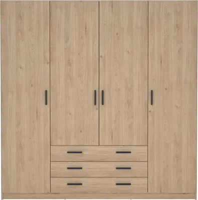 Produktbild von Spell Kleiderschrank B183 cm 4 Türen und 3 Schubladen Hickory-Nachbildung.