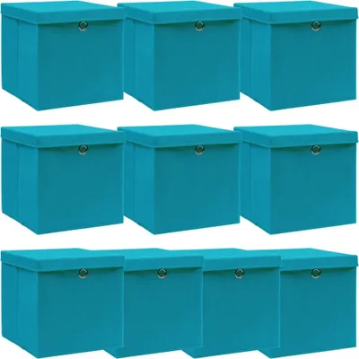 Produktbild von Aufbewahrungsboxen mit Deckeln 10Stk. Babyblau 32x32x32cm Stoff