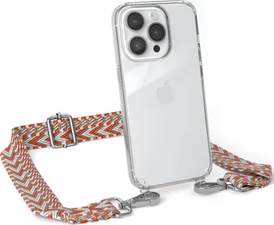 Produktbild von EAZY CASE Handykette - Verstellbarer Trageriemen kompatibel mit Apple iPhone 14 Pro, Handykordel mit transparenter Silikon-Hülle, Band in Orange