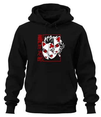 Productafbeelding van Tanjiro Kamado Kimetsu no Yaiba, vossenmasker, anime, cadeau, uni, hoodie, zwart, maat S