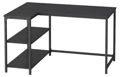 Obrázok produktu pre L-tvarový počítačový stôl s úložným priestorom a nastaviteľnou odkladacou plochou | Čierna farba | 110x80x76 cm