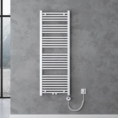 Image de doporro Radiateur de Salle de Bain Sèche-Serviette 140x60cm Radiateur Tubulaire Vertical Chauffage Électrique Blanc avec Résistance pour Radiateur 800W