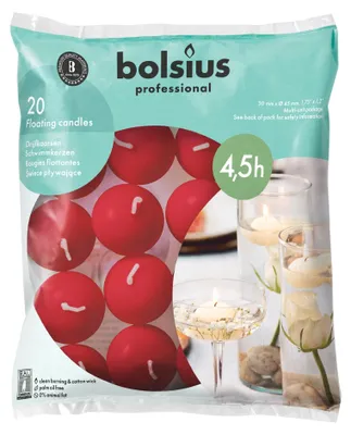 Zdjęcie produktu dla Świece pływające Bolsius - czerwone - 20 sztuk - średnica 45 mm - czas palenia: 4 godziny