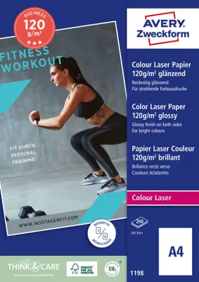 Produktbild von Avery Zweckform 1198 Business Colour Laser Papier, A4, beidseitig beschichtet, 120 g/m², 200 Blatt