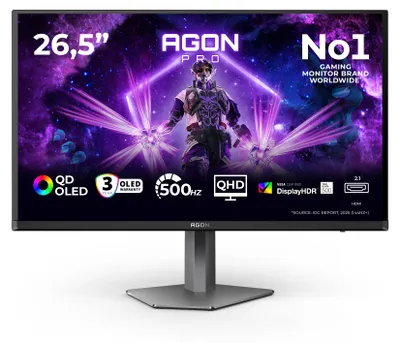 Obrázek produktu pro AOC AGON PRO AG276QKD2, 67,3 cm (26.5"), 2560 x 1440 px, Quad HD, QD-OLED, 0,03 ms, Černá, Šedá