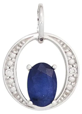 Image de Pendentif avec saphir ovale bleu et 2 diamants, en or blanc 585, pour femme