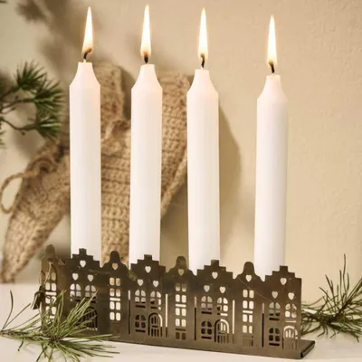 Produktbild von IB Laursen Kerzenhalter HAUSFASSADE Gold für 4 Kerzen 19 cm Kerzenständer