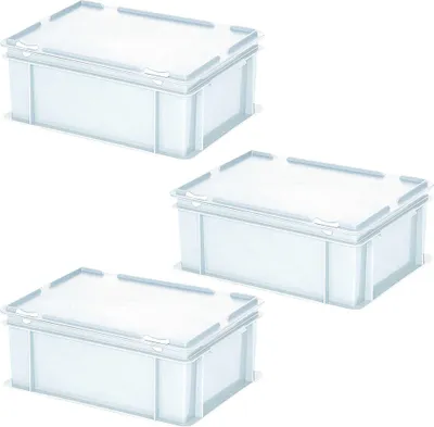 Produktbild von 3 Deckelbehälter im Euroformat, LxBxH 400x300x180 mm, 16 Liter, 1,6 kg, weiß