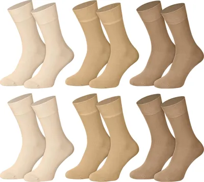 Tobeni Herren Socken 6-er Pack mit Elasthan und Softrand ohne Gummi Natur