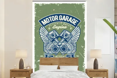 Produktbild von MuchoWow® Fototapete für Wohnzimmer oder Schlafzimmer Wandtapete Vinyl Motivtapete Mancave - Auto - Motorrad - Retro - 160x240 cm - Vinyltapete