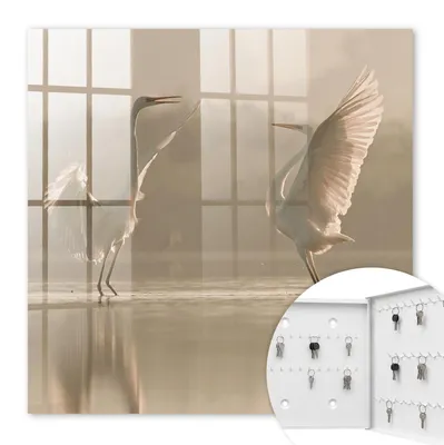 Produktbild von Metall Schlüsselkasten 30 x 30 cm - weißer Schlüsselschrank zur Wandmontage - wandhängende Schlüsselbox mit Tür - rechts öffnend - Schlüsselaufbewahrung für Flur - Büro - Arbeitszimmer - Werkstatt - Garage - Vogeltanz
