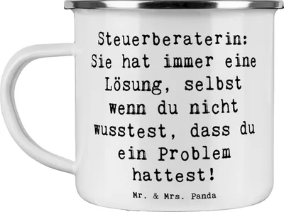 Produktbild von Mr. & Mrs. Panda Teetasse Spruch Steuerberaterin Lösung - Weiß - Geschenk, becher emaille, humorvoller, Liebevoll, Berufsprodukte, Berufe, Teebecher, Tasse, Kaffeepott