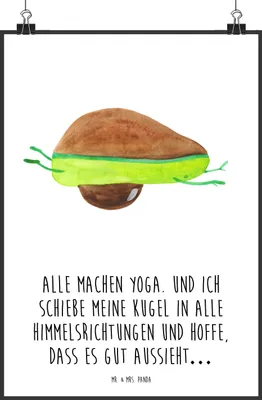 Produktbild von Mr. & Mrs. Panda Bild Avocado Yoga DIN A2 - Weiß - Geschenk, Wanddekoration, Humor, Bauch, Unsportlich, drucke, wanddeko, Hilfe, Haha, Plakat, Wandbild