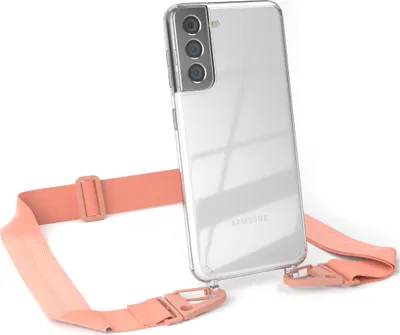Produktbild von EAZY CASE - Hülle mit Band für Samsung Galaxy S21 5G, Handyhülle mit Umhängeband, Silikonhülle transparent, Handykette in Orange