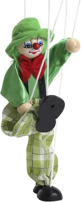 Productafbeelding van Houten Marionet Clown - Poppenspeelgoed Kinderen - Verhalen Vertellen - Klassiek Clown Design - 24 cm Hoogte - Groen