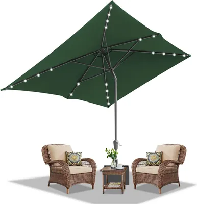 Zdjęcie produktu dla Izrielar Parasol ogrodowy 200 x 300 cm, ochrona przeciwsłoneczna UV50+, parasol ogrodowy/plażowy z oświetleniem LED zasilanym energią słoneczną, składany, czasza z powłoką PA, kolor zielony